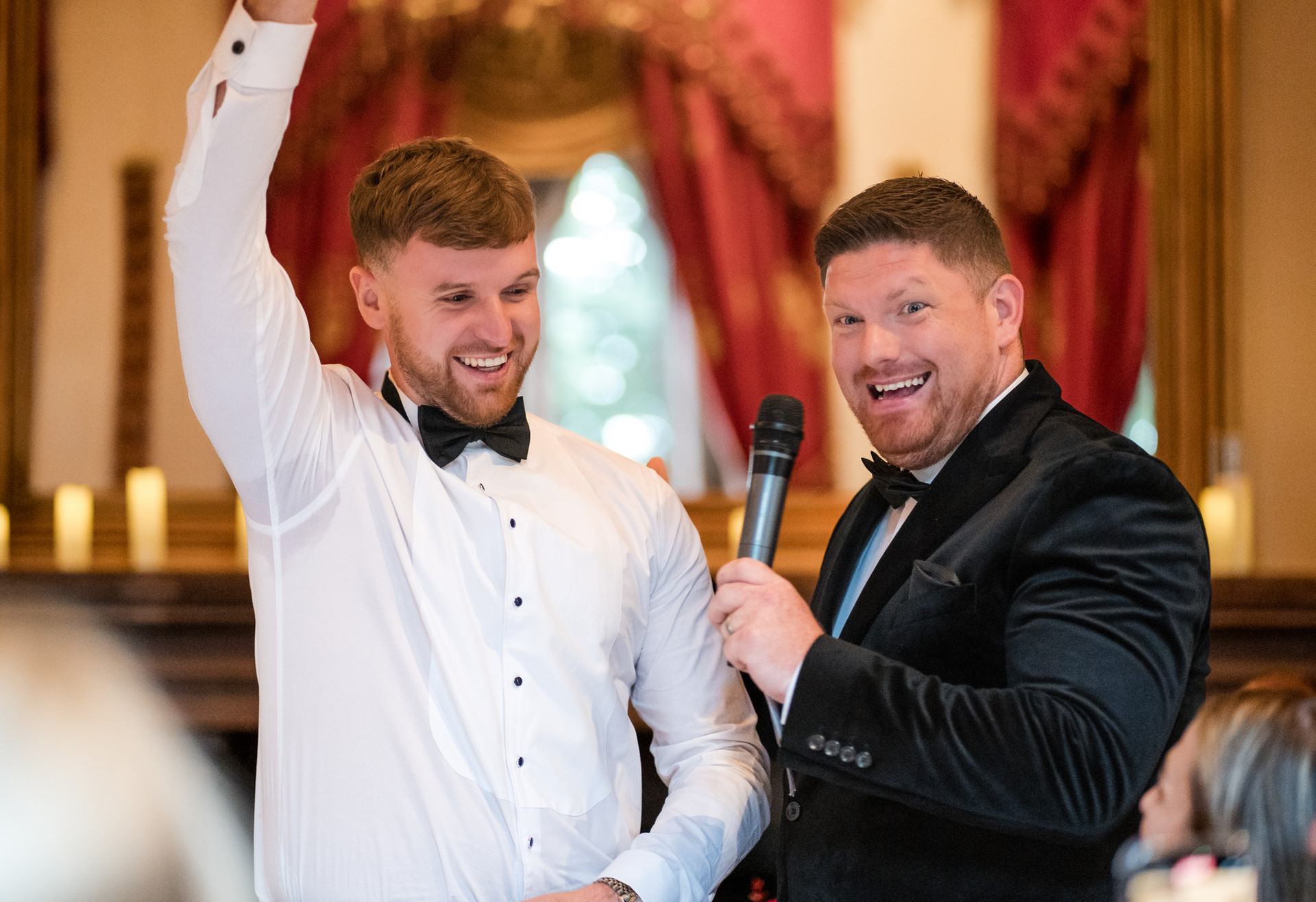 A wedding toast during the speeches